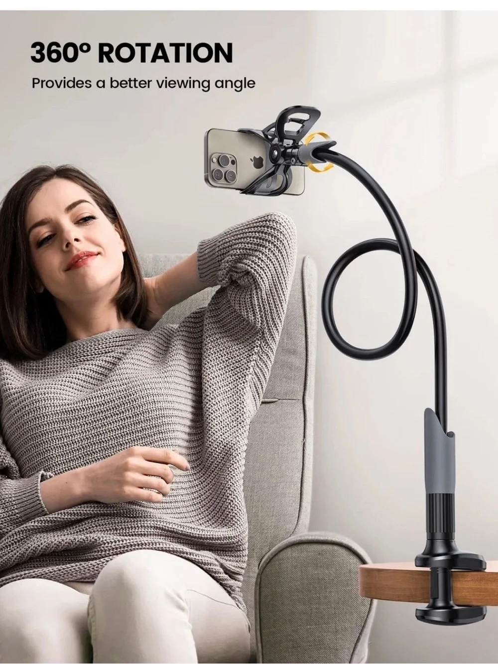 Lamicall Gooseneck Universal Phone Holder. Cell Mount Clamp Clip, Black. New.
